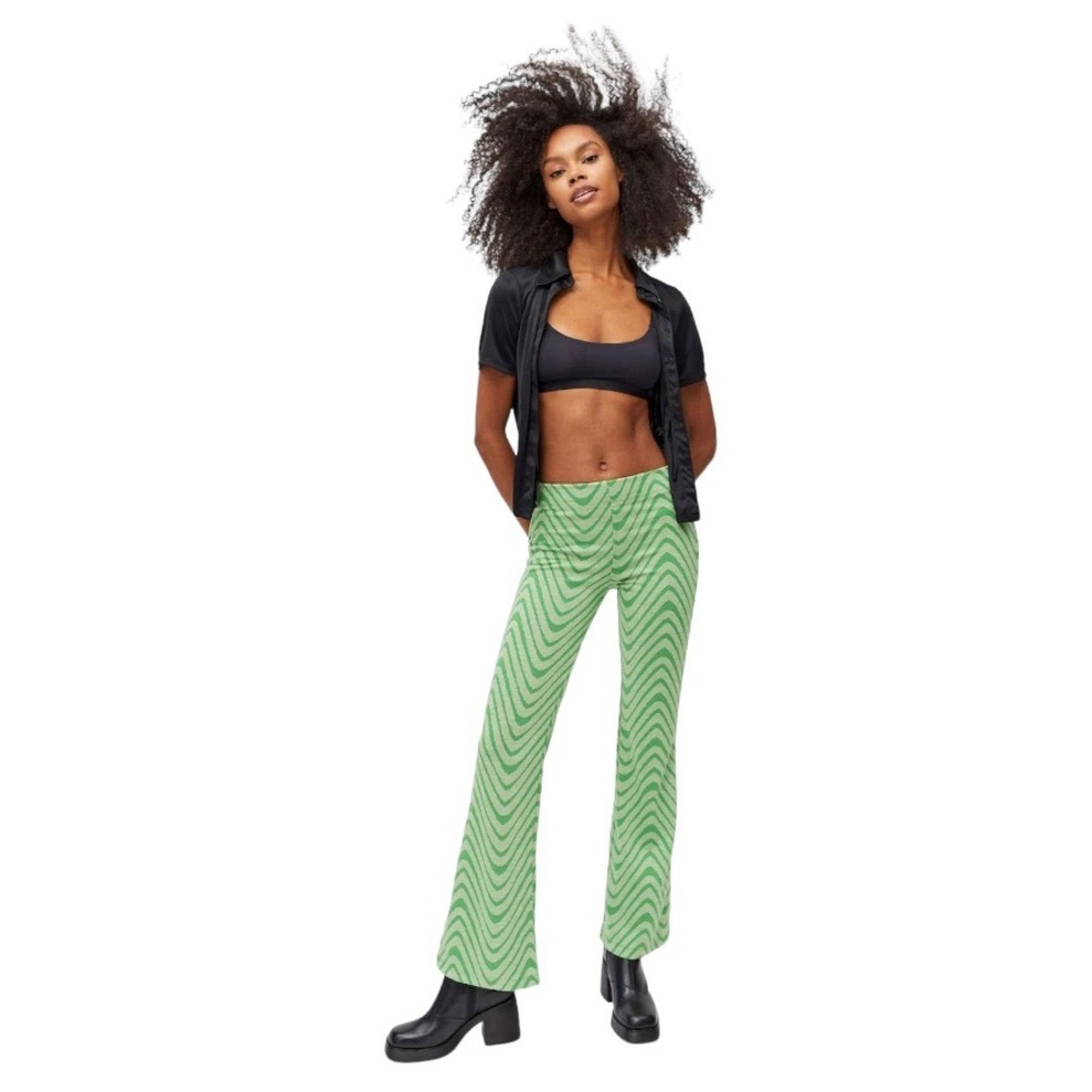 Urban Outfitters Flare Pant Women’s Small Green‎ Patterned “Bryn” Pull-On
